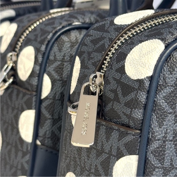 Michael Kors Thompson Extra-Small Polka Dot Signature Logo Satchel Bag Navy Blue - Picture 8 of 10